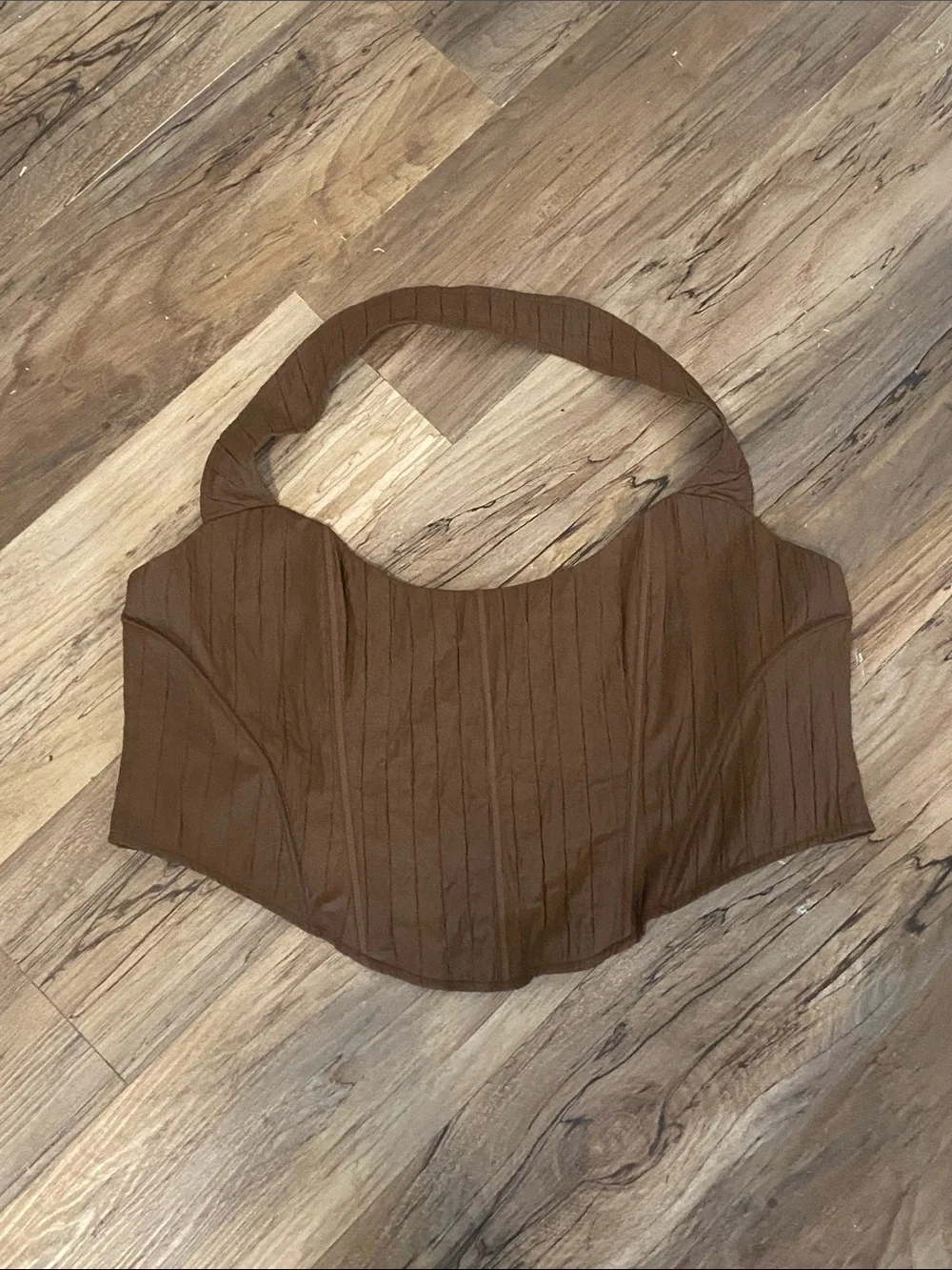PrettyLittleThing plus size 24 NWT brown halter textured zip up corset crop top - Picture 3 of 7